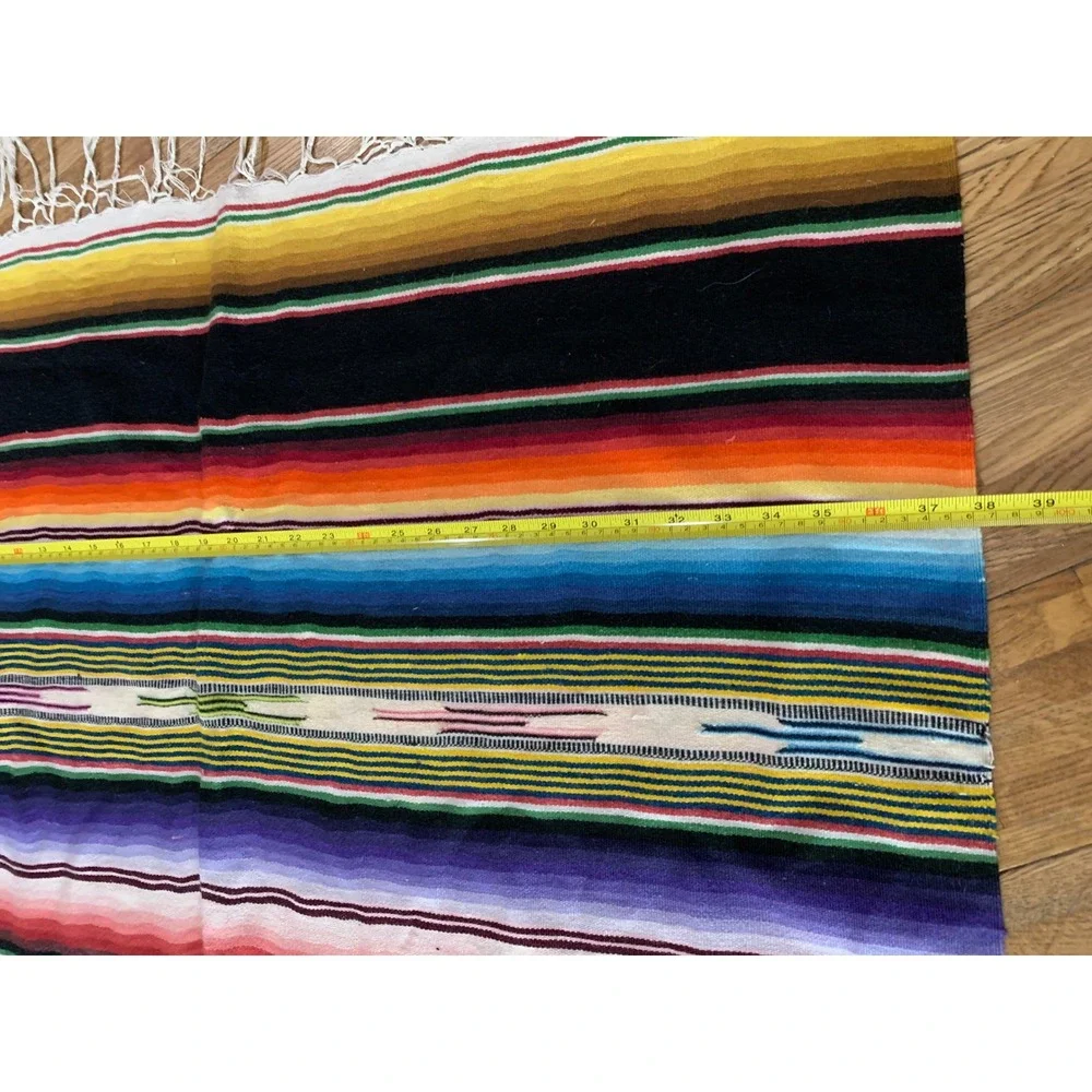 Vintage Mexican Handwoven Saltillo Sarape  Blanket Stripe Boho Western 75x38
